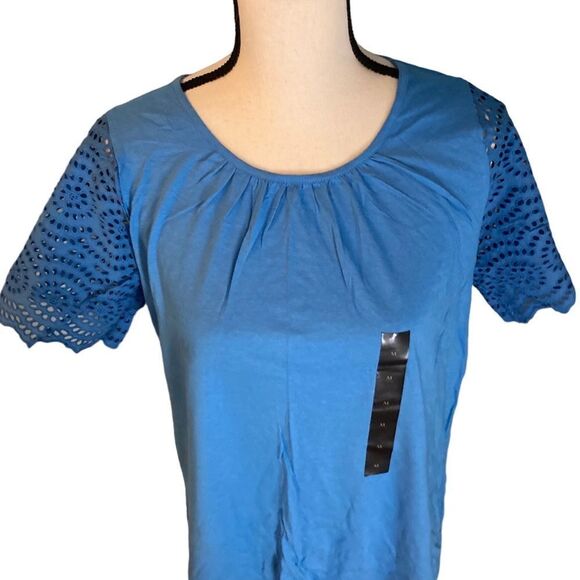 Azure Blue Eyelet Sleeve Top - Picture 1 of 9
